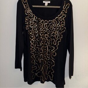 Style & Co. Black Top with Gold Pattern